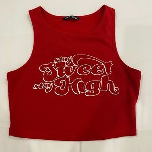 slogan graphic crop tank top